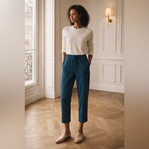 REISS Hailey Cropped Trousers 6 Petite Teal Blue Pull on Office Pockets Classy
